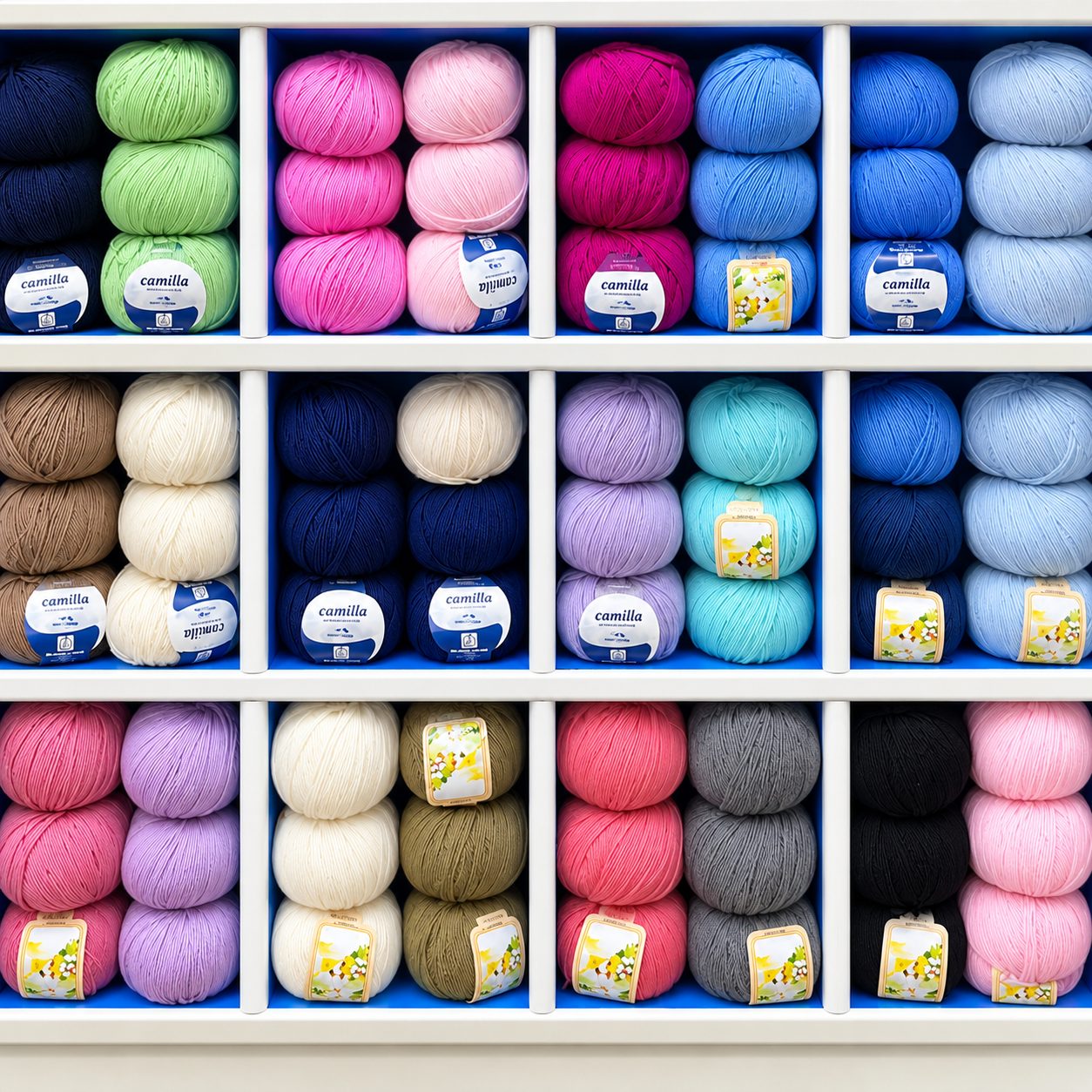 Gomitoli di cotone in tanti colori negli scaffali